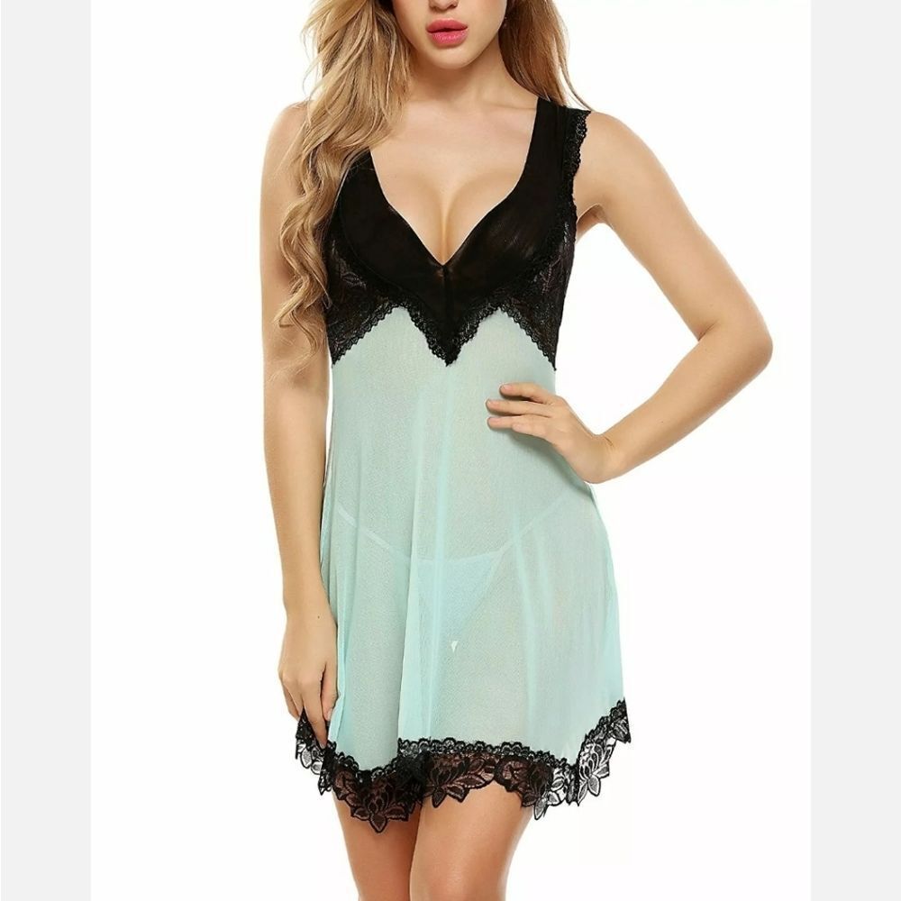 Women Sexy Lingerie Deep V See Through Babydoll Lace Sleepwear Nightwear US
